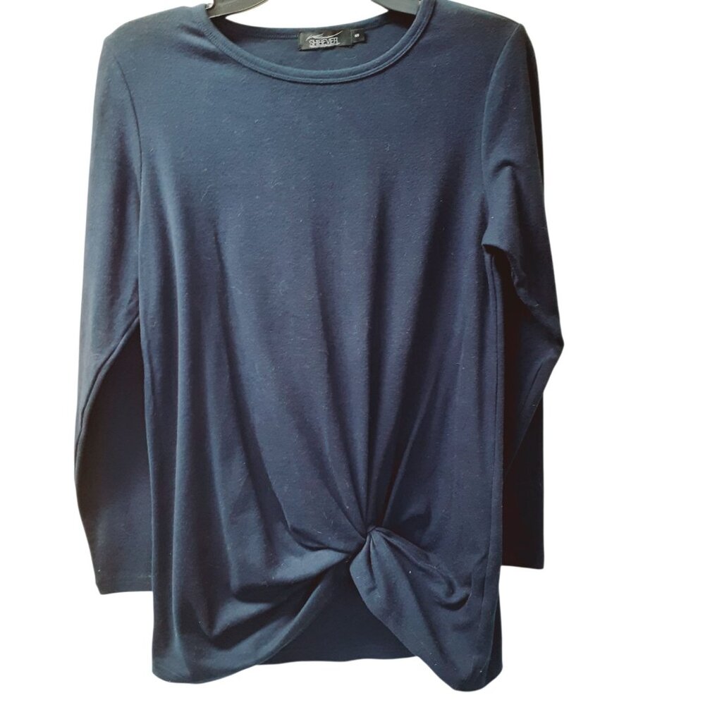 Shibever Womens Long Sleeve Shirt Small Blue Front Tie Detail Long Sleeve